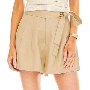 Tan Khaki High Rise Linen Blend Shorts